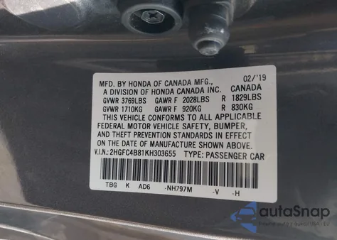 2019 Honda Civic Sport from USA, damaged, VIN 2HGFC4B81KH303655